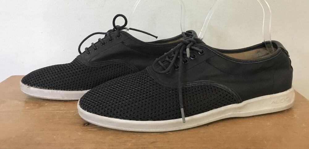 Aldo Vtg Mens Black Mesh Fabric Leather Lace Up Oxfords Boat Shoes Sneakers 8 41